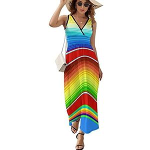 Mexicaanse deken strepen dames maxi lange jurk V-hals mouwloze tank zonnejurk zomer