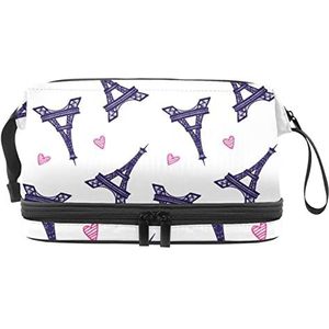 Grote capaciteit reizen cosmetische tas,Parijs Eiffeltoren,Make-up tas,Waterdichte make-up tas organisator, Meerkleurig, 27x15x14 cm/10.6x5.9x5.5 in