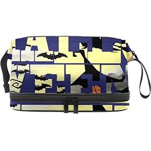 Dubbele Laag Cosmetische Tas Halloween Gelukkig Draagbare Make-up Tas Reizen Organizer Pouch voor Vrouwen Meisjes Toiletartikelen Tassen, multi 1, 27x15x14 cm/10.6x5.9x5.5 in, Make-up zakje