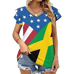 Amerikaanse Jamaicaanse vlag dames casual tuniek tops ruches korte mouwen T-shirts V-hals blouse T-shirt