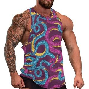 Slangenpatroon heren tanktop grafische mouwloze bodybuilding T-shirts casual strand T-shirt grappige sportschool spier