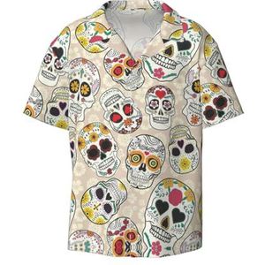 OdDdot Mexicaanse Skull1 Print Heren Button Down Shirt Korte Mouw Casual Shirt voor Mannen Zomer Business Casual Jurk Shirt, Zwart, XXL