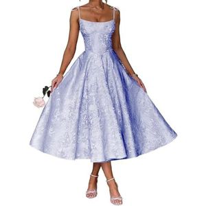 AHERKLL Spaghetti Bandjes Bruidsmeisjes Jurken Bloemen Satijn Jacquard Formele Avond Feest Maxi Jurk Thee Lengte HAH048, Lavendel, 32