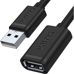 UNITEK, Y-C447GBK, USB 2.0 A-stekker op USB A-aansluiting, verlengkabel, 0,5 meter, kleur zwart, verlenging voor printer, toetsenbord, kaartlezer etc.