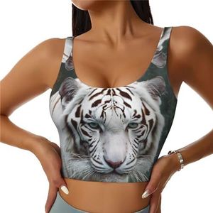 GFXEDSAH Witte yoga-beha's met tijgerprint, trainingstop met ingebouwde beha, stijlvol racerback ontwerp met gewatteerd comfort, Zwart, S