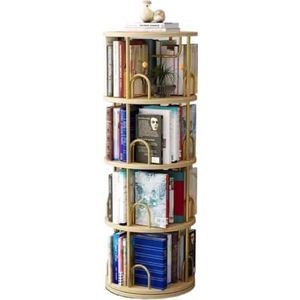 Boekenkast Boekenplanken 360 ° Roterende Boekenplank 4 Tier Boekenkast Houten Stalen Boekenplanken Voor Woonkamer Vloerstaande Boekenplank Boekenplank(Gold+light walnut)