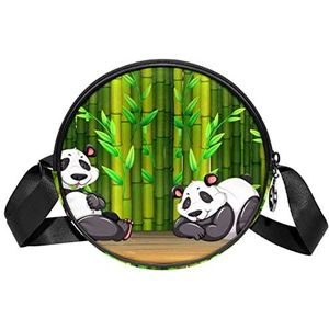 Ronde Crossbody Tas Messenger Purse voor Vrouwen Twee Panda in Bamboe Bos, Meerkleurig, 6.7x6.7x2.3 in, Sling Rugzakken