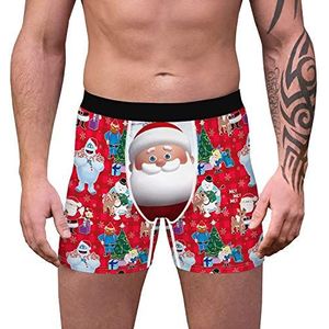 Oduo Grappige boxershorts voor heren, 3D-kerstprint, zachte polyester, ademend, gepersonaliseerd ondergoed, normale M-XXL, cadeau voor vriend, Kerstman, M