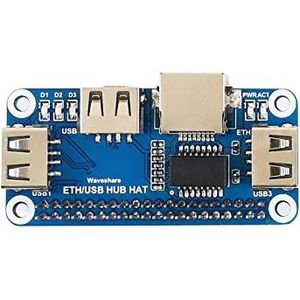 Waveshare Ethernet/USB HUB HAT for Raspberry Pi Zero/Zero W/4B/3B/3B+, Stable Wired Ethernet Connection with 1x RJ45 Ethernet Port and 3X USB Ports Compatible with USB2.0/1.1