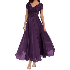 Dames chiffon moeder van de bruid jurk met zakken avondgalajurken cocktailjurk grote maten, Pruim, 32