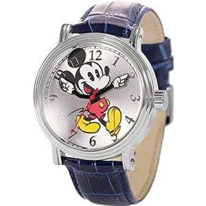Disney Mickey Mouse volwassen vintage scharnierende handen analoog quartz horloge, Zilver/Blauw, Quartz Horloge