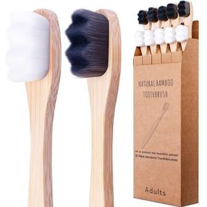 ECOETBOO Bamboe Micro-Nano Tandenborstels, Extra Zachte Tandenborstel met 20000 Borstelharen Ontworpen voor Gevoelig Tandvlees Kinderen Volwassenen (Zwart Wit 10P)