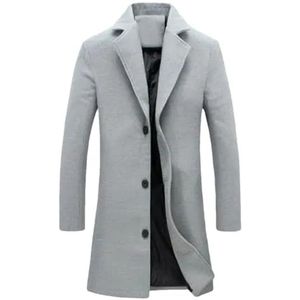 Tdvcpmkk Herfst en winter heren wollen jas single-breasted revers lange casual jas, Lichtgrijs, 4XL