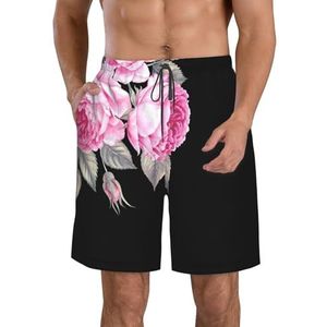 Gay Pride Regenboog Print Heren Zwemshorts Trunks Mannen Sneldrogend Ademend Strand Surfen Zwembroek met Zakken, Roze bloemen, XL