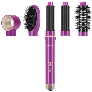 MaxAir Styler, 5-in-1 haardroger, warmluchtborstelset, ronde borstel-föhn, krultang, 5 opzetstukken, drogen, glad, volume, krullen, ionenverzorging, motor met hoge druk, rood (punkstijl)