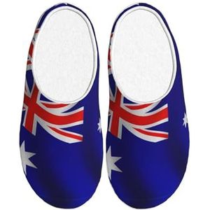 EdWal Australische vlag print Winter Warme Slippers Indoor Anti-slip Pluche Slippers Ontspannen thuis voor Vrouwen Mannen, Zwart, 37.5 EU