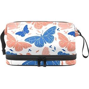 Dubbele Laag Cosmetische Tas Vlinder Draagbare Make-up Tas Reizen Organizer Pouch voor Vrouwen Meisjes Toiletartikelen Tassen, Meerkleurig, 27x15x14 cm/10.6x5.9x5.5 in, Make-up zakje