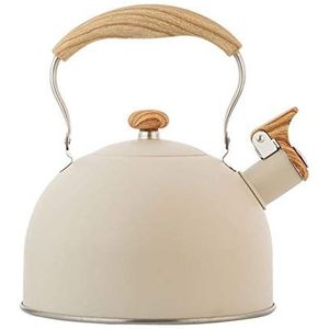 kazeRyu 2,5L Roestvrijstalen Fluitketel Met Anti-verbrandingshouten Handvat - For Camping-, Gas- En Inductiekookplaten(Beige)