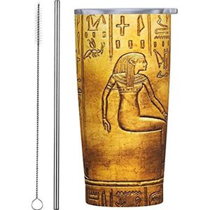 VOZITI Egypte hiërogliefen reisbeker met deksel en rietjes, koffiemok, roestvrij staal, geïsoleerd voor warme en koude dranken, reizen, kantoor, auto