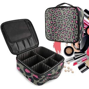 Roze luipaardprint make-up tas toilettas rits make-up cosmetische tassen organizer zakje voor gratis compartiment vrouwen meisjes