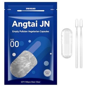 Angtai JN Lege Capsules Maat 00 - Duidelijke Vulbare Vegetarische Capsules (100 Count) Maat 00 Lege Pullulan Capsules met Twee Micro Lab Lepels, - Veggie Capsules Lege Caps voor DIY Uw Eigen