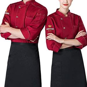 YWUANNMGAZ Unisex chef-koksjack jas lange mouwen zomer restaurant hotel werk uniform enkele rij rij werk jas (kleur: rood, maat: B (L))