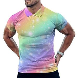 Glitters Regenboog Hemel Casual Poloshirts Voor Mannen Slim Fit Korte Mouw T-shirt Sneldrogende Golf Tops Tees XL