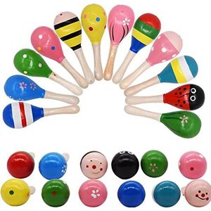 Maracas van hout in een set van 12, Maracas rammelshaker, speelgoed van hout Maracas rammelaar shaker, houten maracas rammelaar, percussie voor kinderen, goedkoop muziekspeelgoed (willekeurige kleur)