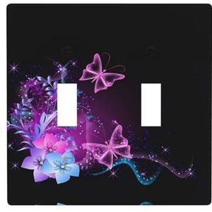 ZhaoYuGoods Roze paarse vlinder print wandplaat, dubbele tuimellichtschakelaar outlet cover 2-gang 11,4 cm x 11,4 cm, PC decoratieve voorplaat voor thuis en kantoor