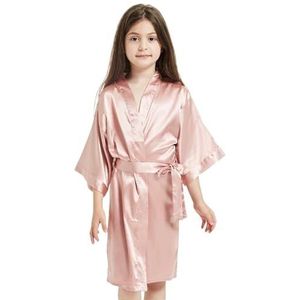 OZLCUA Satijnen gewaad jongen meisje badjas roze satijn zijden gewaden zomer nachtkleding badhanddoek gewaad bruiloft spa feest verjaardag nachtkleding badjas, CM06, 10-11T (140-150cm)