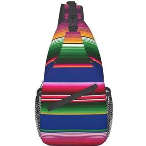 EdWal Grijze geruite lijnen print borsttas dagrugzak cross body tas,Sling rugzak crossbody tas, voor buiten wandelen reizen, Kleurrijke Mexicaanse strepen, Eén maat