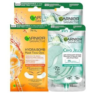 Garnier SkinActive Hydra Bomb oogmasker tegen donkere kringen met sinaasappelsap en hyaluronzuur, 4 patches + Cryo Jelly oogmasker, anti-vermoeidheid, ijs-effect met glycerine en menthol, 4 patches