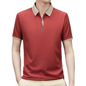 Dvbfufv Heren Shirt Heren Zomer Losse Ademend Revers Korte Mouw Dunne Polos Shirt Heren Patchwork Pullover T-shirt, Rood, S