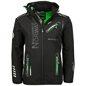 Geographical Norway Royaute Softshelljack, heren, waterdicht, met capuchon, outdoor, windjack, tactische jas, zwart/groen, 5XL