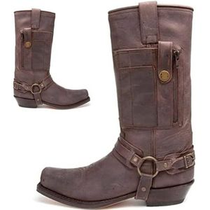 Western Cowboy Laarzen - Heren Vierkante Neus Laarzen - Middeleeuwse PU Lederen Lage Hak Mid Tube Ridderlaarzen Voor Cosplay,Bruin,41