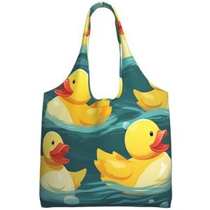 YNCATXZ Rubber Eenden Canvas Tote Bag voor Vrouwen Esthetische Boodschappentassen Schoudertas Herbruikbare Boodschappentassen, Zwart, Eén maat