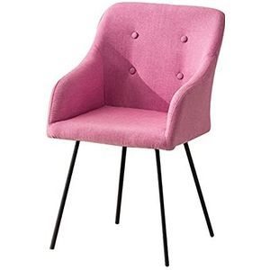 GEIRONV Moderne Eetkamerstoel,Katoen en Linnen met Armleuningen Bureaustoel Zwarte Benen Rugleuning Slaapkamer Make-up Stoel 1 Stuk Eetstoelen (Color : Pink)