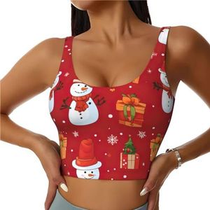 YQTGBCED Kerstcadeau sneeuwpop print gewatteerde tanktops met ingebouwde beha, perfect voor yoga, training en hardlopen, Zwart, S
