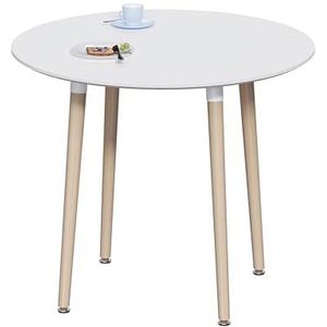 Vida Designs Batley Ronde eettafel, moderne ronde keukentafel met natuurlijke beukenhouten poten, compacte eettafel voor kleine keuken- en eetkamermeubels (wit, 4-zits)