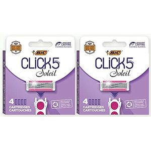 BIC Click 5 Soleil scheermesjes voor dames met 5 flexibele messen en recyclebare doos, 2 dozen met 4 catridges (totaal 8)
