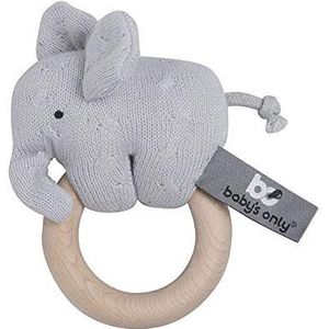 Baby's Only Houten baby rammelaar olifant gebreid - Zilvergrijs - Baby cadeau