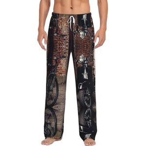Retro Fiets En Moto Scooter Mannen Lange Lounge Wear Broek Nachtkleding Pyjama Bodems Nachtkleding Met Zakken En Trekkoord, Wit, S