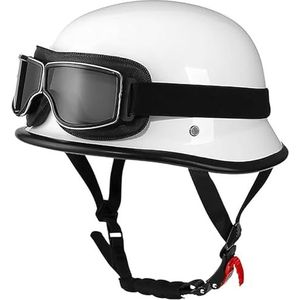 Retro Motorhelm Leren Helm Jethelmen Vintage Bromfietshelm Met Bril Duitse Stijl Motorcruiser Scooterhelm ECE-Goedkeuring A,XXXL/(65~66cm)