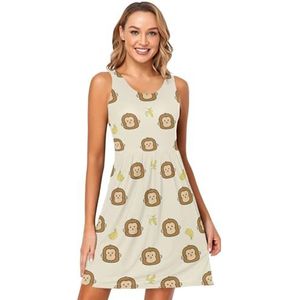 LI ZHI XIN Vrouwen Zomer Jurken Ronde Hals Casual A-lijn Mouwloos Vest Jurken met Zakken Dier Aap Cartoon Patroon, Meerkleurig, S
