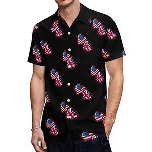 Amerikaanse En Britse Vlag Hart Heren Hawaiiaanse Shirts Korte Mouw Casual Shirt Button Down Vakantie Strand Shirts 3XL