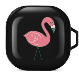Roze flamingo oortelefoon hoesje compatibel met Galaxy Buds/Buds Pro schokbestendig hoofdtelefoon hoesje zwart stijl