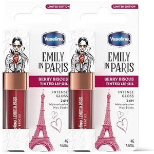Vaseline x Emily in Paris Lip Oil Berry Bisous, getinte lipgloss voor vollere lippen, (Berry Bisous - 2 x 4g)