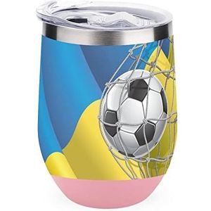 Voetbal doel en Oekraïne vlag geïsoleerde beker met deksel leuke roestvrijstalen koffiemok duurzame theekop reismok roze stijl