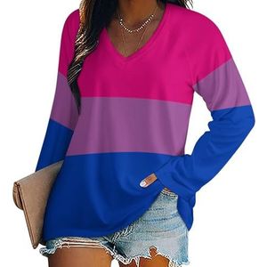 Bisexual Pride LGBT-vlag dames lange mouwen V-hals T-shirts herfst tops pullover tuniek T-shirt voor leggings