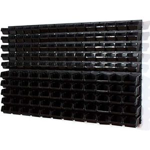 135 Stapelboxen met wandrek, 120 x 80 cm, opbergrek, gereedschapswand, werkplaats, garage, wandplaten, zwart/oranje